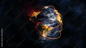 Lighted Shaded Earth NASA with connection and moving clouds