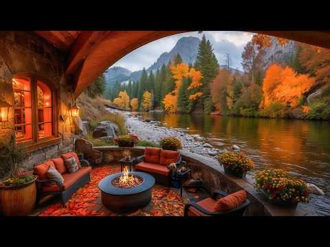 A Peaceful Day at the Riverside Autumn Porch | Cozy Cabin, Birds & Flowing River Sounds