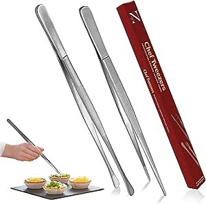 Namre' Tweezer Tongs for Cooking -Plating Tweezers - 2 Pack Stainless Steel Cooking Tongs - Thin Chopstick Tongs (Silver)