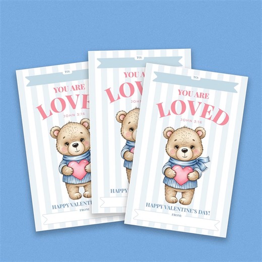 You Are Loved - Teddy Bear Valentine Cards, Kids School Exchange (PDF Printable) - Etsy