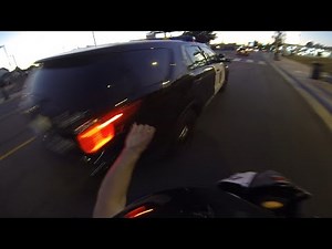 Street Bike VS Cops Biker Slaps STICKER Onto Cop Car CHASE Motorcycle CRASH Running From Police FAIL