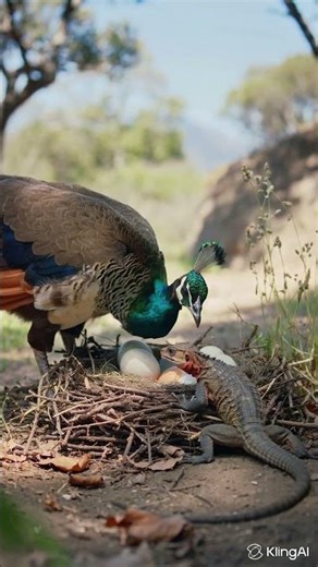 LIZARD attack on peacock eggs and she protect her eggs #aishorts #nature #babyshorts #animalfight