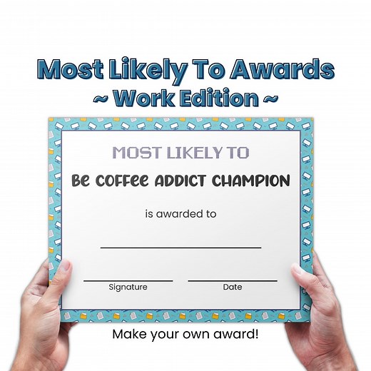 Most Likely to Award Certificates for Office Party Games, Superlative Award Template, Employee Awards, Team Building Games, Workplace Games - Etsy