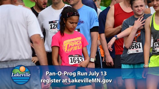Pan-O-Prog Run Saturday, July 13 The course takes racers along Lake Marion. Register for a 1-mile or 4-mile race, or a free 1/2 mile run for kids. Register today for a discount: https://tinyurl.com/2jat6s62 | City of Lakeville, MN - Government