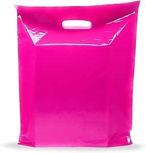 Pink Merchandise Plastic Shopping Bags - 200 Pack 9" x 12" with 1.5 mil Thick - Die Cut Handles - Perfect for Retail, Party Favors, Birthdays, Goodie Bags - Color Pink - Recyclable