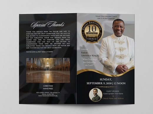 Black & Gold Pastor Anniversary Program Template | Canva Editable (11x8.5) - Etsy