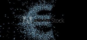The Euro logo in the digital space, the animation consists of a stream of numbers and symbols