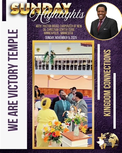 What a move of God! 🙌🏾 Pastor Bruce Carpenter and First Lady Carpenter of New Oil Christian Center COGIC, Minneapolis, MN blessed the house with a powerful Word and undeniable presence of the Holy Ghost. 🔥 God showed up at the altar—chains were broken, hearts were healed, and faith was restored! #SundayHighlight #VictoryTempleOutreach #WeAreVictoryTemple #BishopLECrump #CoPastorECrump #NewOilChristianCenter #PastorBruceCarpenter #FirstLadyCarpenter #GodShowedUp #KingdomConnections | Victory T