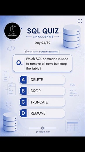 SQL Quiz Challenge 🔥 Day 04/30 #lostpointer #coding #english #database #learning #knowledge