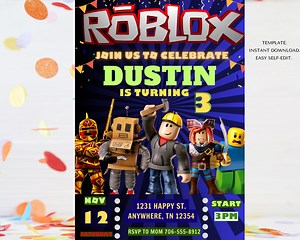 Roblox Invitation, Roblox Invite, Game Party, Roblox Boys Birthday Invitation Template, Game Birthday, Kids Roblox, Editable Template, Canva - Etsy