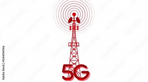 5G Network Tower Animated, Telecommunication Tower Broadcasting Signal Animation, 4G 5G LTE Network Transmission and Digital Wave Movement Stock Video