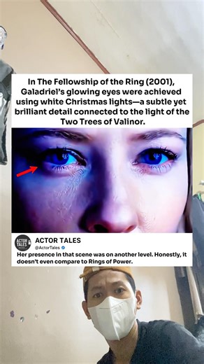 In The Fellowship of the Ring (2001), Galadriel’s glowing eyes were achieved using white Christmas