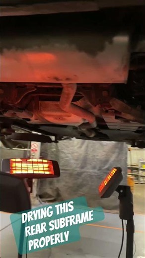 Rear subframe and cross members being washed, dried, coated #rustproofing