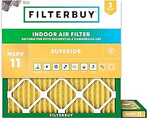 Filterbuy 22x22x1 Air Filter MERV 11 Superior Pet & Allergy Defense (2-Pack), Electrostatic Pleated HVAC AC Furnace Filters Replacement, Made in USA (Actual Size: 21.50 x 21.50 x 0.75)