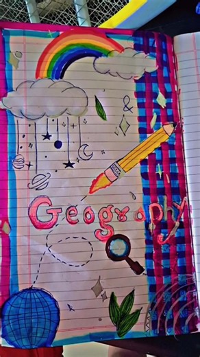“Easy Geography Project Cover Page Design 🌈 | Step by Step #art by shreeshti niwate