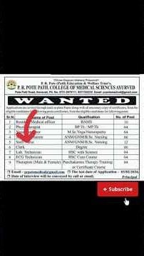 Staff Nurse Vacancy P.R. Pote patil educational group Amravati