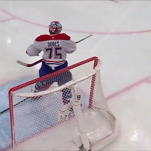 Jakub Dobeš gets a stick stuck in his skate vs Hurricanes in game 2