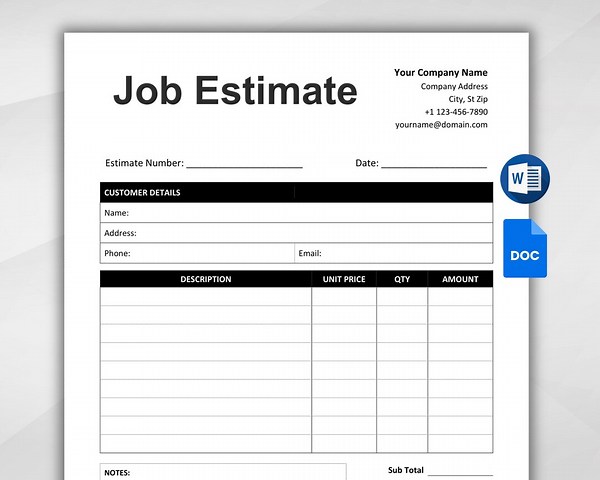 Editable Job Estimate Template. Printable Job Estimate Form Small Business Templates. Job Proposal. Construction Proposal WORD & Google Docs - Etsy