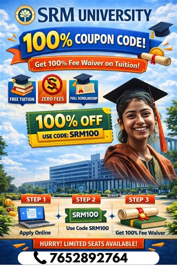 CollegeKampus on Instagram: "SRM University Sonipat?100% Discount Coupon🎓 Whatapp/Call : 7652892764 Use the SRM Sonepat University Coupon Code and get special application fee discounts & scholarship benefits. 🚀 Apply smart, save money, and secure your future with one of India’s leading universities. Limited-time offer—apply now and grab your benefit! 🔥 📌 100% genuine | Easy to use | Trusted source #SRMSonepat #SRMUniversity #SRMSonepatCouponCode #UniversityAdmissions #CollegeAdmissions #Scho