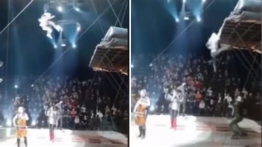 Circus performer crashes 20 feet to the ground after stunt goes wrong in hair-raising viral video. Watch