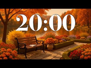 20 Minute Autumn Study Timer 🍁 Fall Lake Garden, Piano Music & Nature Sounds | Meditate, Focus, Read