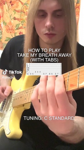 Originally played on the synth, but here’s how to do it on guitar (Tuning: C Standard) #guitar #guitartok #berlin #takemybreathaway #topgun #80s #newwave #fender #foryoupage #fypシ