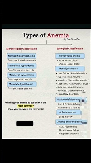 types of anemia morphological and etiological classification of anemia #studywithvani #subscribe