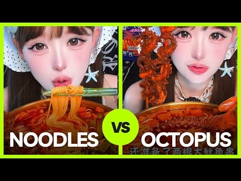 ASMR Spicy Noodles vs Octopus Challenge 🌶️🐙 | Slurpy & Crunchy Sounds