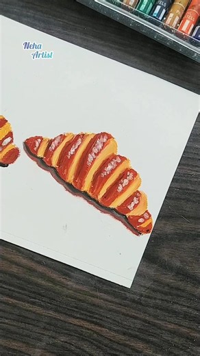 Easy Croissant Oil Pastel Drawing 🥐 | Food Drawing Tutorial for Beginners