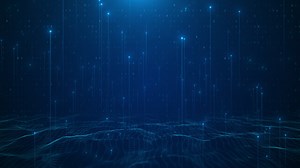 High tech hud grid digital technology moving wave background big data digital data flow news studio | Premium Stock Video Footage