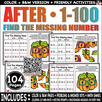 Missing Numbers Before 1 to 100 | Thanksgiving Picture Games, color, cut & paste