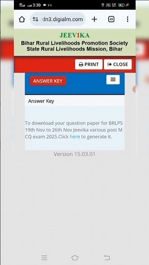 Bihar Jeevika Answer Key 2025 OUT! 📲 Kaise Check Kare? #BRLPS Bihar Jeevika Answer Key 2025 #shorts