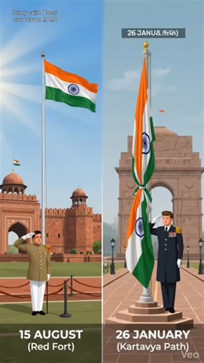 STUDY with Preet on Instagram: "Stop saying "Flag Hoisting" on Republic Day! Most people think 15 August and 26 January are the same. But there are 3 Major Differences you must know as an Indian (and definitely as a UPSC aspirant!): 1 The Position: 15 Aug (Independence Day): The flag is pulled up from the bottom. This is "Flag Hoisting" (Dhwajarohan). It symbolizes the Rise of a New Nation. ↑ 26 Jan (Republic Day): The flag is tied at the top. It is just opened. This is "Flag Unfurling" (Jhanda
