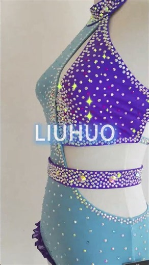 Custom Lyrical Dance Costume | Blue Purple Rhinestone Competition Leotards