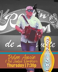 Let's cajun dance on Thursday night with Dylan Aucoin and The Judice Ramblers at 7:30p. The A/C will be pumping and the dance floor will be popping! See you tomorrow! #livemusic #rocknbowllafayette #dance #thursdaynight 🎟️ https://bit.ly/RNBLafayette | Rock 'n' Bowl de Lafayette