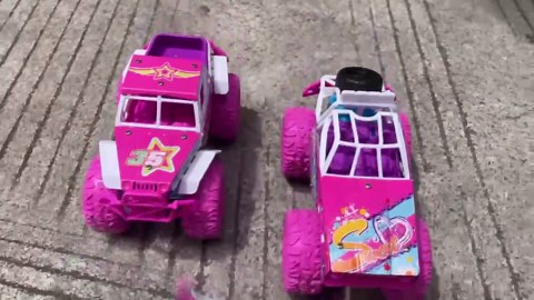 Pink Toys Car for Toddler Girl, 2 Pack 6.3 Inch Push and Go Vehicle Monster Toy Trucks for 3 4 5 6 Year Old Kids Gifts, with LED Lights,Music & Sound,Christmas Birthday Valentine's Day Gift for Kids