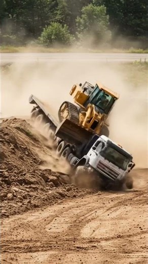 Bulldozer Too Heavy! Truck Flips While Climbing the Hill 🚜💨#excavator #shorts #bulldozer