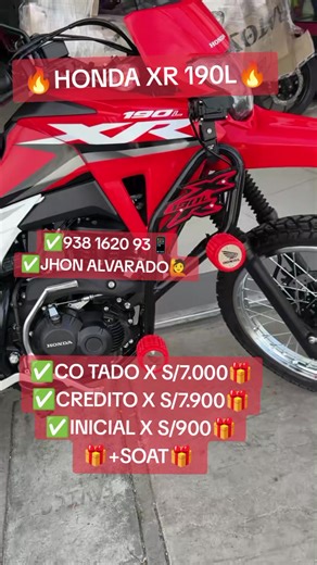¡TE INCLUIMOS TODO ESTO! 🤩👇 📍 GPS Alarma de seguridad 🪪 Tarjeta de propiedad y Placa (Trámite incluido) 📝 SOAT listo 🪖 2 Cascos Certificados (Para ti y tu acompañante) 🧤 Par de Guantes 🔑 Juego de 2 llaves 🛠️ Kit de Herramientas ✅ Garantía extendida: 2 años o 12.000 km #honda #peru🇵🇪 #enviosatodoelperu #viralperu #hondaxr190l