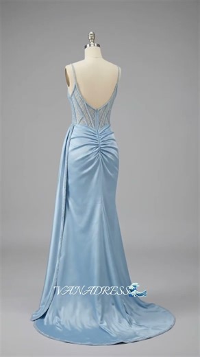 Pure Ocean Siren Energy 🌊🩵 The ultimate ice blue satin gown!