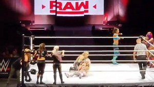 4.2K views · 75 reactions | 8 Women Tag Match: Sasha Banks, Bayley, Natalya & Ember Moon vs Alexa Bliss, Mickie James, Sarah Logan & Liv Morgan RAW House Show Jackson, Mississippi 6/8/18 | International Wrestling Fanbase | Facebook
