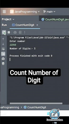Java Program to Count Number of Digits in an Integer #javatutorial #countnumbers #programming