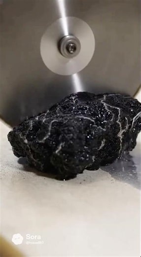 Cutting open pitch black geode with diamond saw #geode #satisfying #shorts