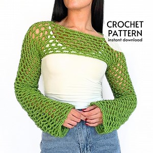 CROCHET PATTERN Easy Mesh Shrug Top Pattern Crochet Sweater Long Sleeve Pullover Pattern Cute Crochet Crop Top Instant Digital Download PDF - Etsy