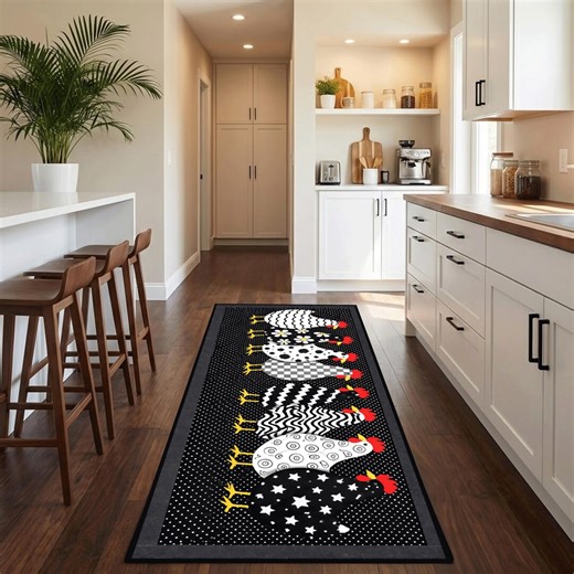 Rooster Kitchen Runner Rug, Farmhouse Chicken Rug, Black White Country Style Carpet - Etsy