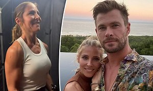 Elsa Pataky shows off her ripped arms as she does bicep pumps