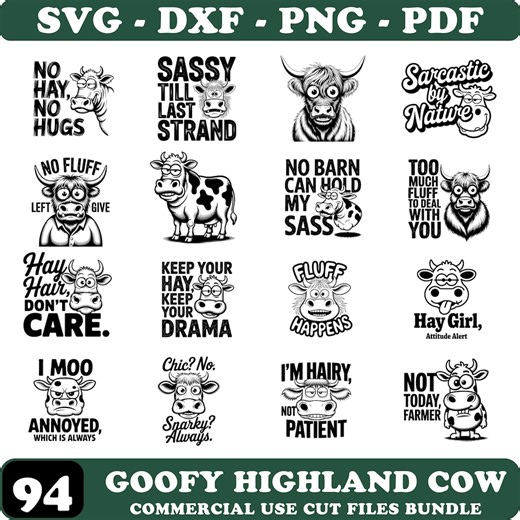 Goofy Highland Cow Sayings Svg Png Pdf & Dxf Bundle Funny Cow Quotes for Cricut Crafts Farmhouse Decor Projects Instant Downloads. - Etsy UK