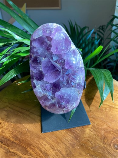 Polished Amethyst Crystal Cluster on Metal Stand From Uruguay - Etsy