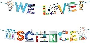 Science Party Banner Science Party Decorations Laboratory Mad Sciencist Banners We Love Science Garland Hanging Ornaments for School Classroom Home Science Chemistry Lab Party Decoration
