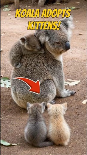 Mother Koala Adopts Two Stray Kittens — What Happens Next Will Melt Your Heart 💕🐨🐱#shorts