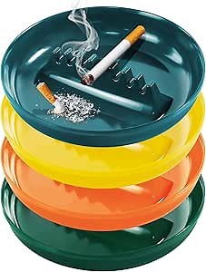7 Inches Large Size Ashtrays for Cigarettes and Cigars [4 Pack], Smokeless Tabletop Ash Tray Outdoor Ashtray Decor for Patio Home Office Restaurant [Multicolored]